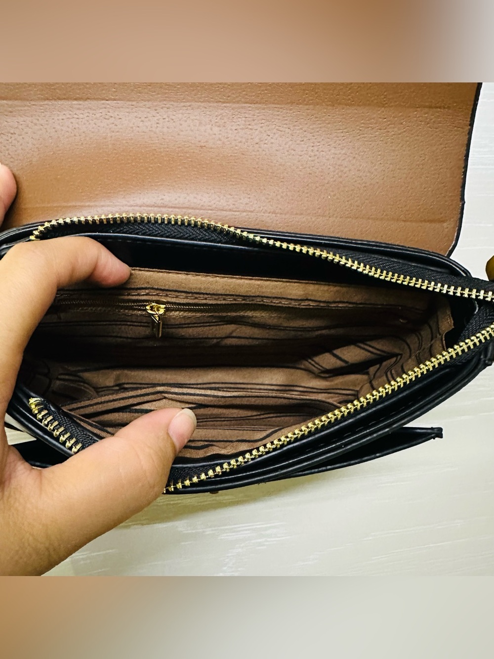 Black PU Leather Shoulder Bag with Gold Hardware - Picture 6 of 10